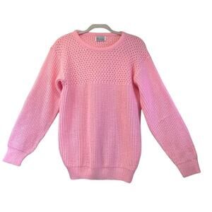 Brunny Vintage Womens Pink Cable Knit Sweater CottageCore Cozy